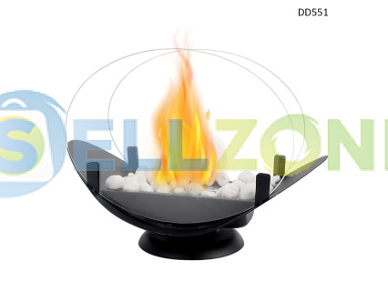 Σχεδιαστικό τζάκι βιοαιθανόλης με στρογγυλό γυαλί και λευκές διακοσμητικές πέτρες – DD551